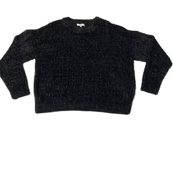 FRNCH Sweater Black Silver Threading Eyelash Knit Crew Neck Long Sleeves M/L - Picture 4 of 16